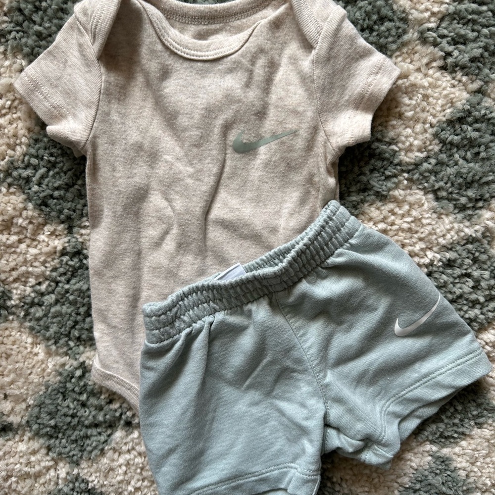 Nike teal baby short set, beige onsie